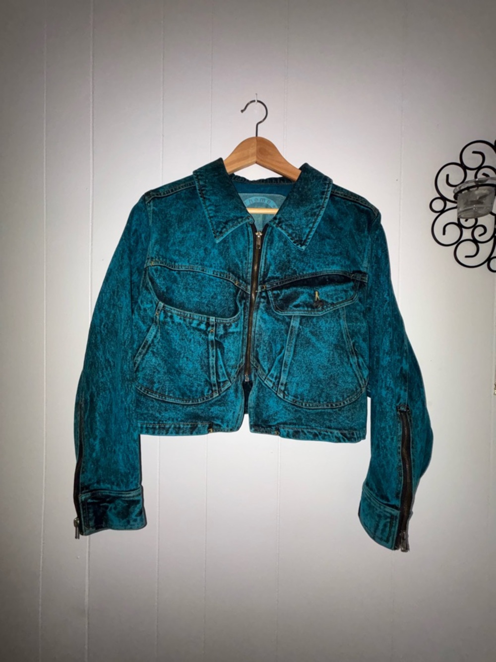 90’s Vintage Theme Teal Cropped Denim Jacket